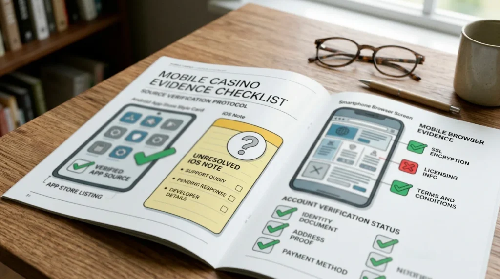 Hot Streak mobile casino evidence checklist with Android app, browser and iOS recheck routes